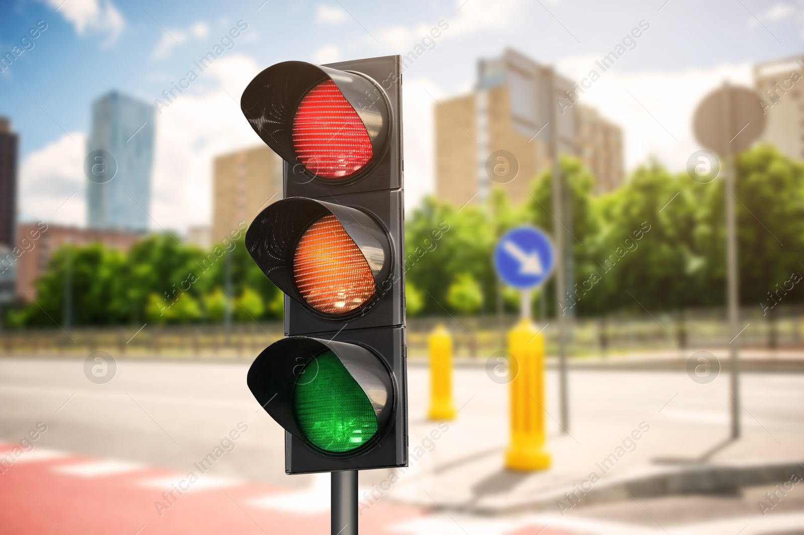 Traffic lights on city street. Signaling device Image of Traffic lights on city street. Signaling device