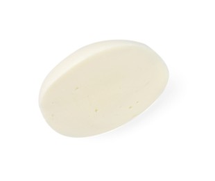 Photo of Slice of mozzarella cheese isolated on white, top view