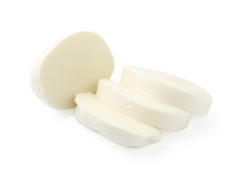 Photo of Pieces of mozzarella cheese isolated on white