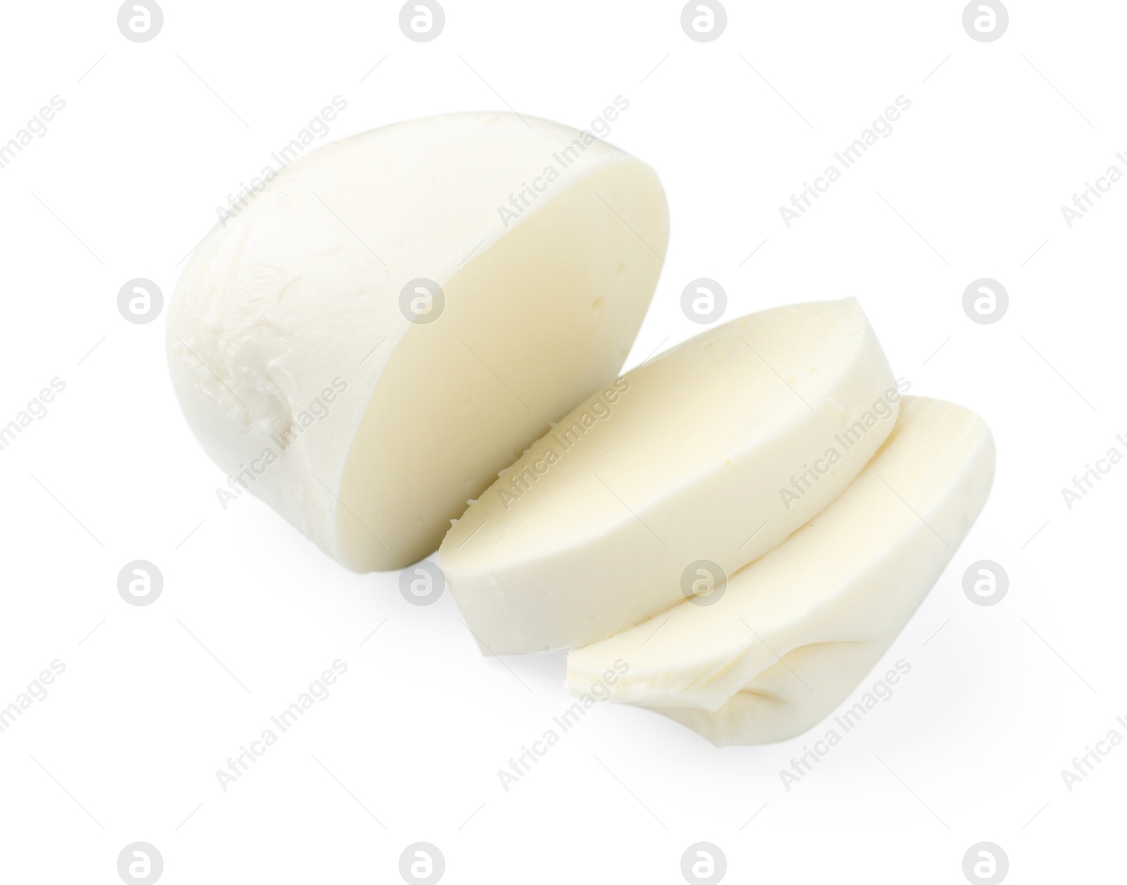 Pieces of mozzarella cheese isolated on white Photo of Pieces of mozzarella cheese isolated on white