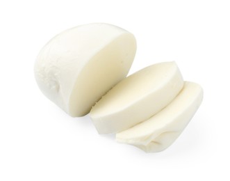 Photo of Pieces of mozzarella cheese isolated on white