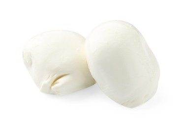 Photo of Tasty mozzarella cheese balls isolated on white