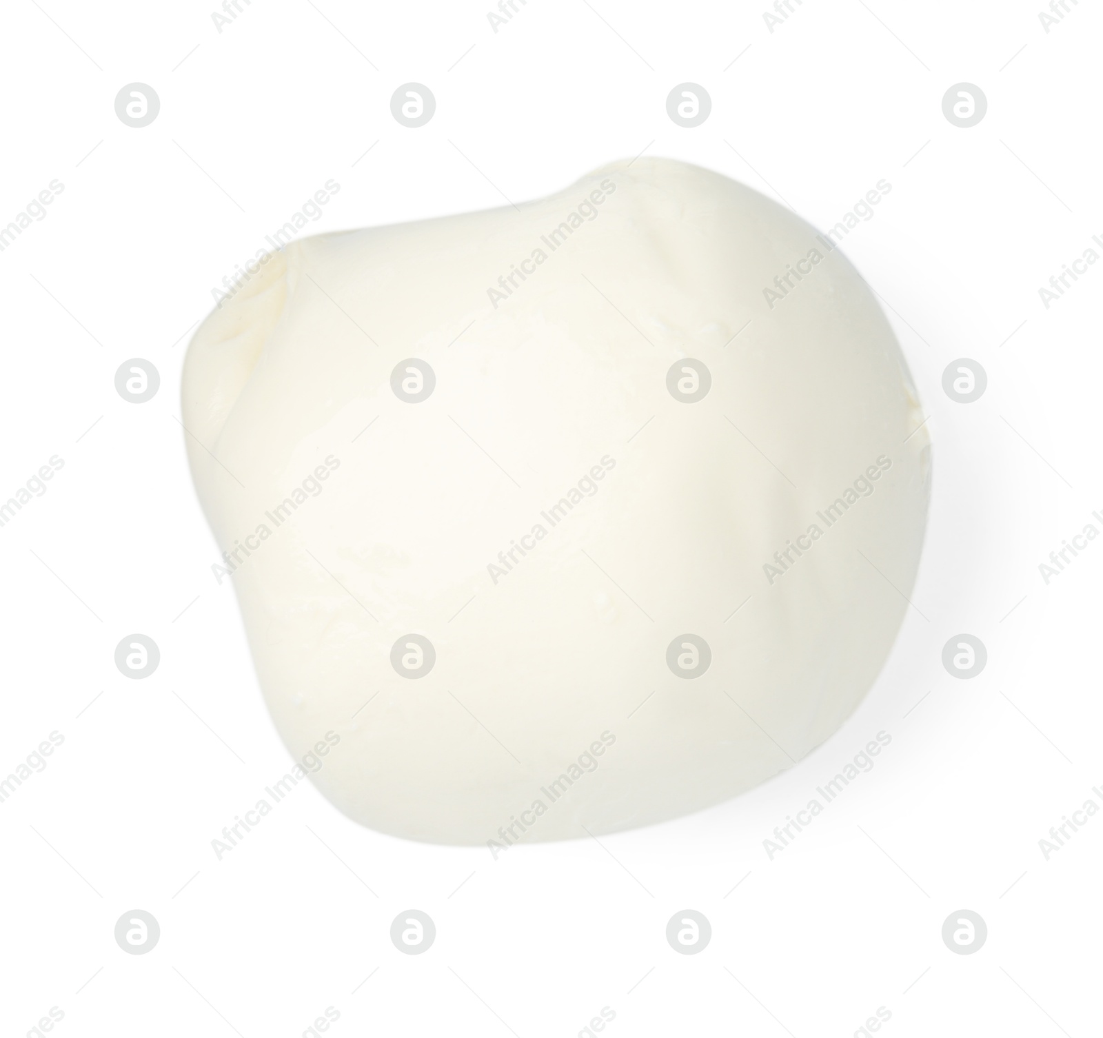 Tasty mozzarella cheese ball isolated on white, top view Photo of Tasty mozzarella cheese ball isolated on white, top view