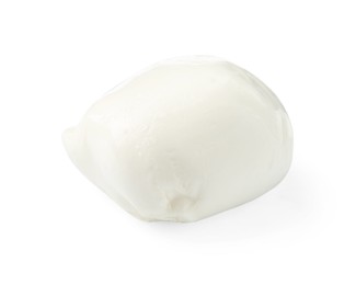 Photo of Tasty mozzarella cheese ball isolated on white