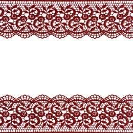 Image of Frame made of beautiful red lace on white background
