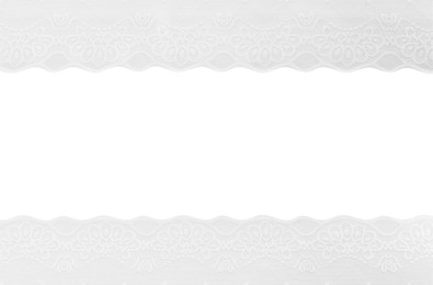 Image of Frame made of beautiful lace on white background