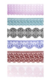 Image of Pieces of lace in different colors isolated on white, set