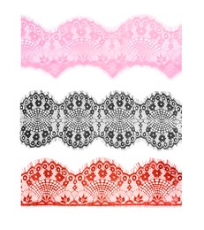 Image of Pieces of lace in different colors isolated on white, set