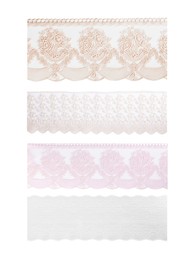 Image of Pieces of lace in different colors isolated on white, set