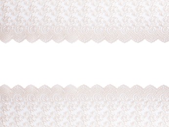 Image of Frame made of beautiful beige lace on white background