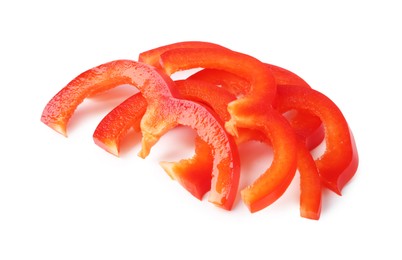 Photo of Slices of fresh red bell peppers isolated on white