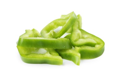 Photo of Slices of fresh green bell peppers isolated on white