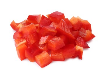 Photo of Pieces of fresh red bell peppers isolated on white