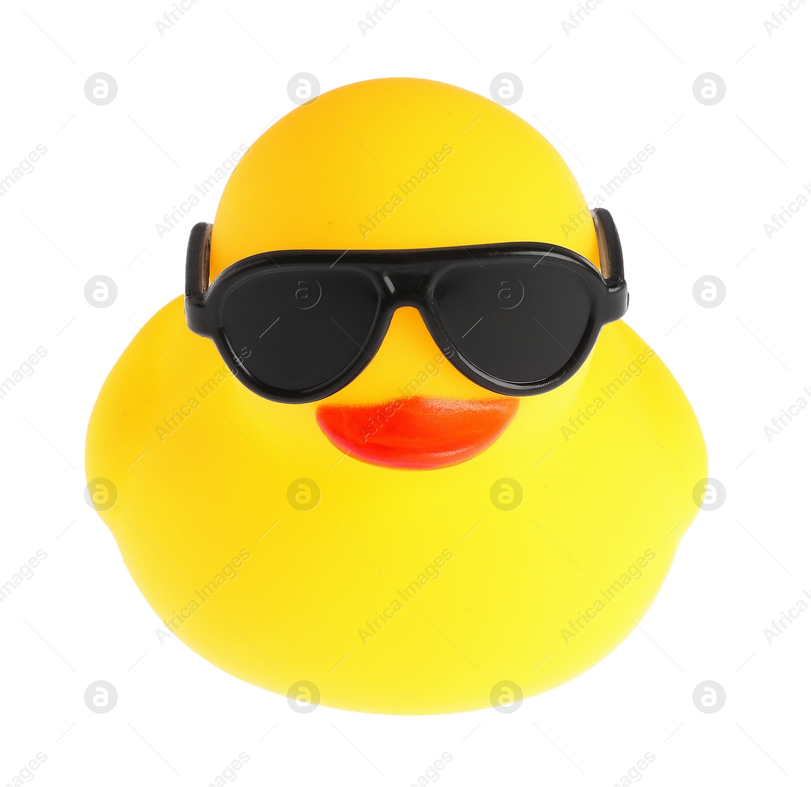 One cute rubber duck in sunglasses isolated on white Photo of One cute rubber duck in sunglasses isolated on white