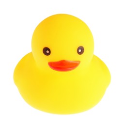 Photo of One cute rubber duck isolated on white
