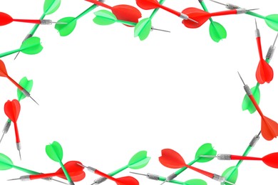 Image of Frame made of red and green darts on white background