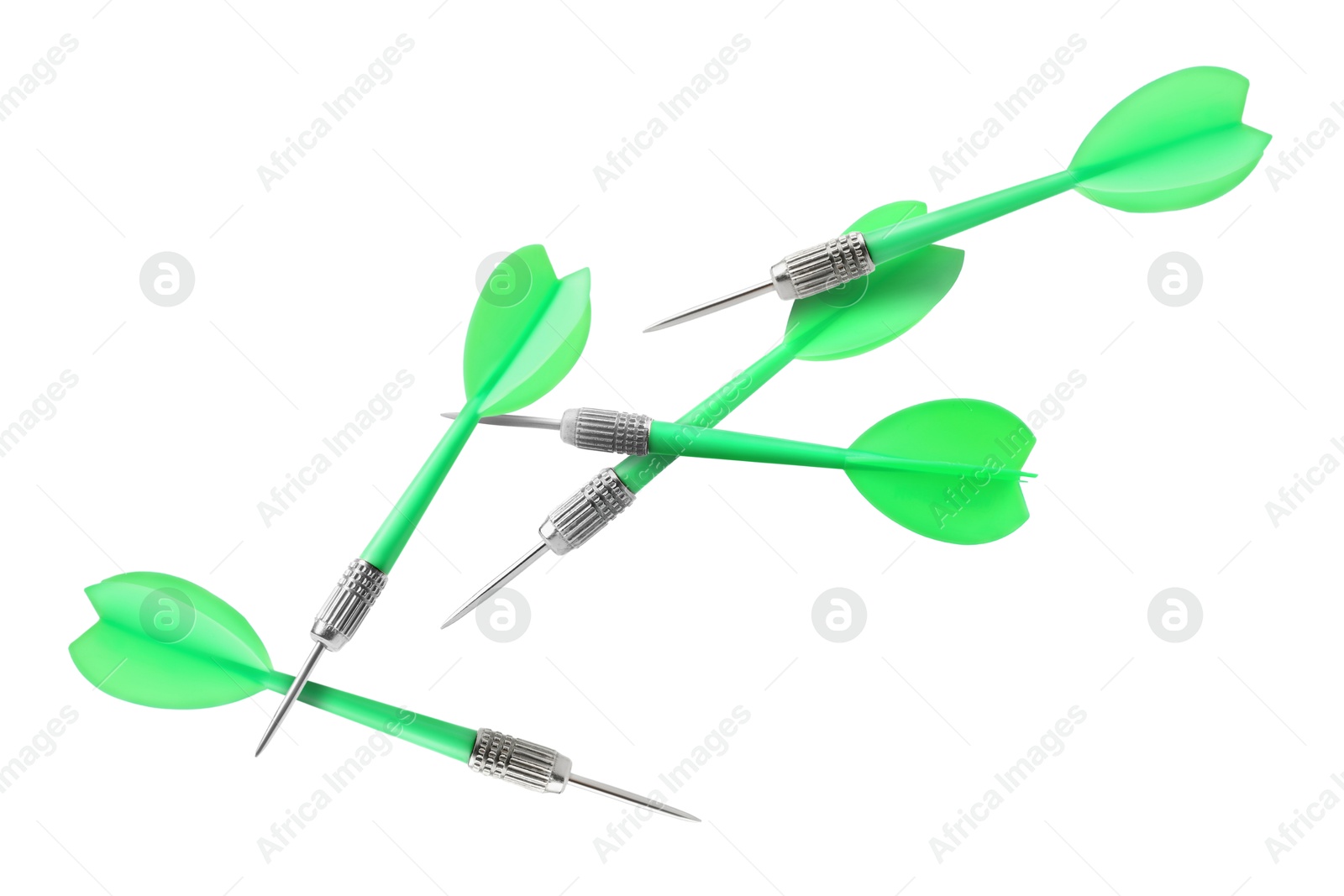 Green darts in air on white background Image of Green darts in air on white background