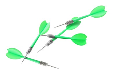 Image of Green darts in air on white background