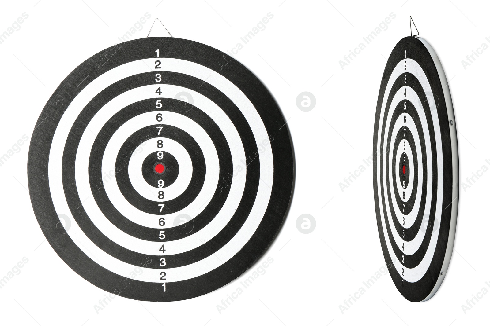 Image of Dartboard isolated on white, side and front view