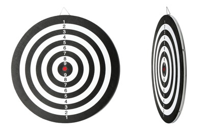 Image of Dartboard isolated on white, side and front view