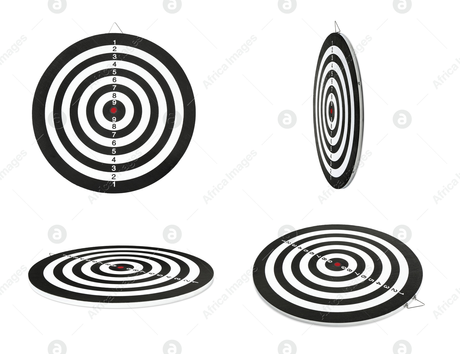 Image of Dartboard isolated on white, collage. Different sides