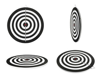 Image of Dartboard isolated on white, collage. Different sides