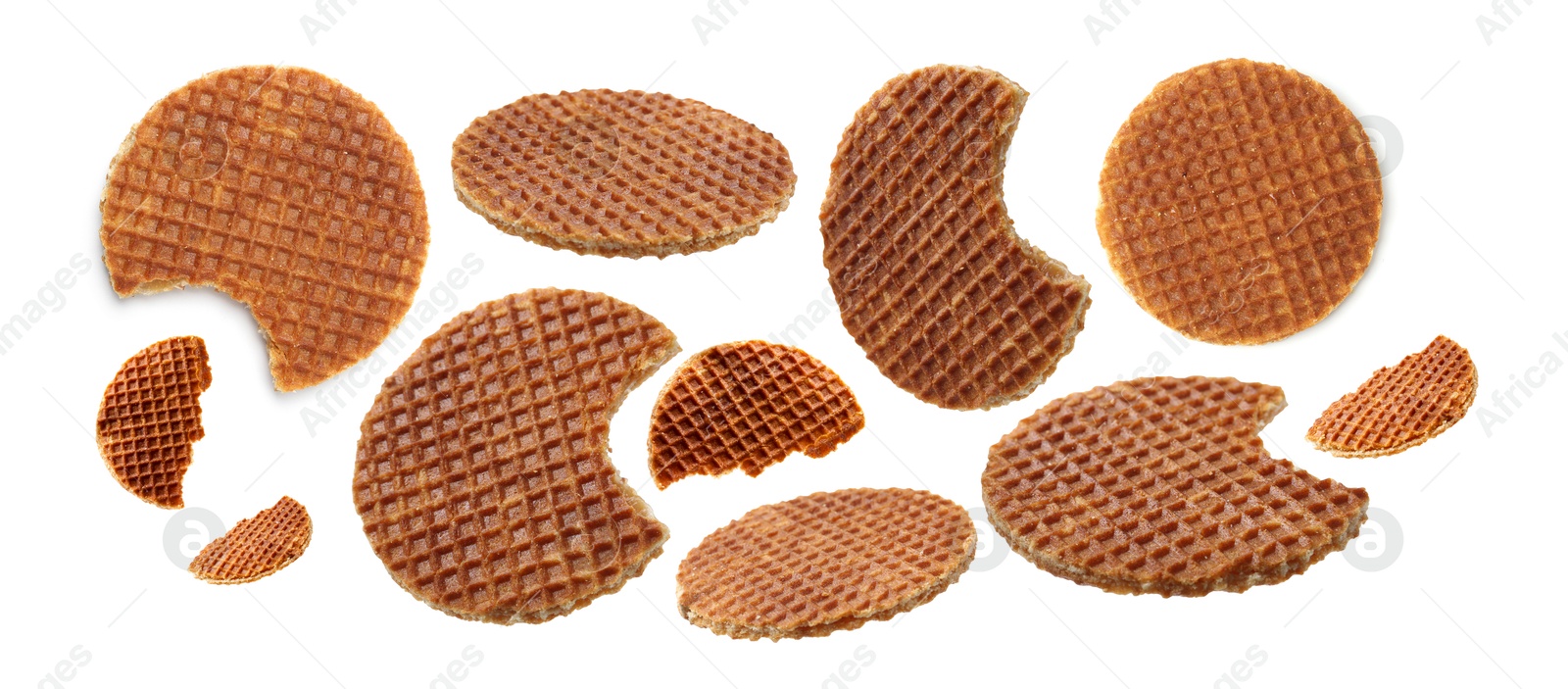 Yummy Dutch waffles isolated on white, set Image of Yummy Dutch waffles isolated on white, set
