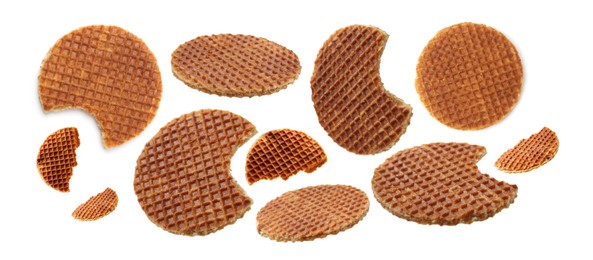 Image of Yummy Dutch waffles isolated on white, set