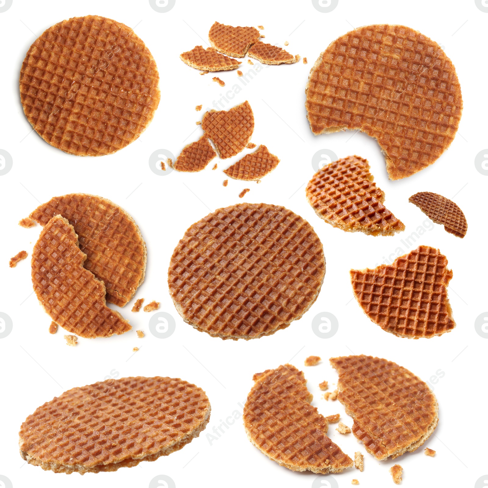 Image of Yummy Dutch waffles isolated on white, set