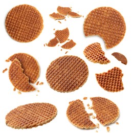 Image of Yummy Dutch waffles isolated on white, set