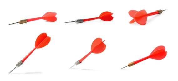 Image of Set of red darts on white background