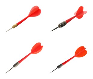 Image of Set of red darts on white background