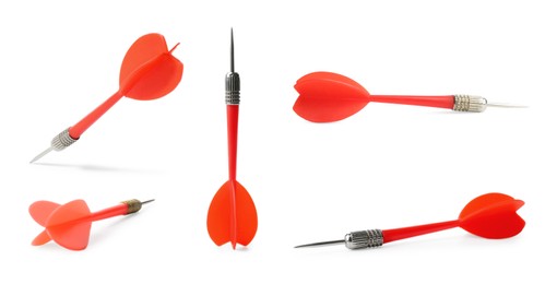 Image of Set of red darts on white background