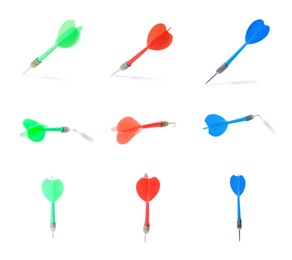 Image of Darts in different colors on white background, set
