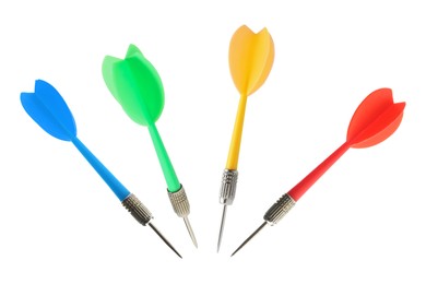 Image of Darts in different colors on white background, set