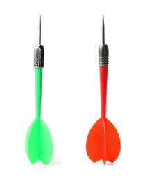 Image of Red and green darts on white background