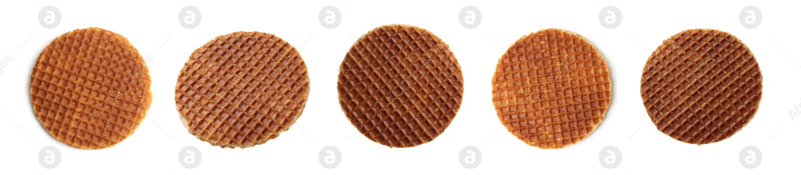 Yummy Dutch waffles isolated on white, set Image of Yummy Dutch waffles isolated on white, set
