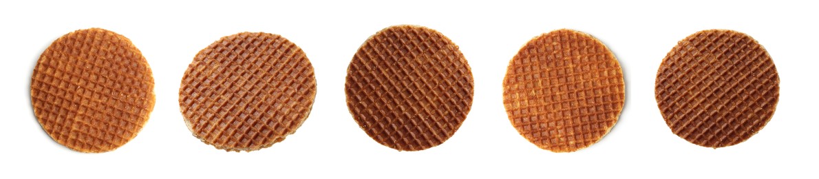 Image of Yummy Dutch waffles isolated on white, set