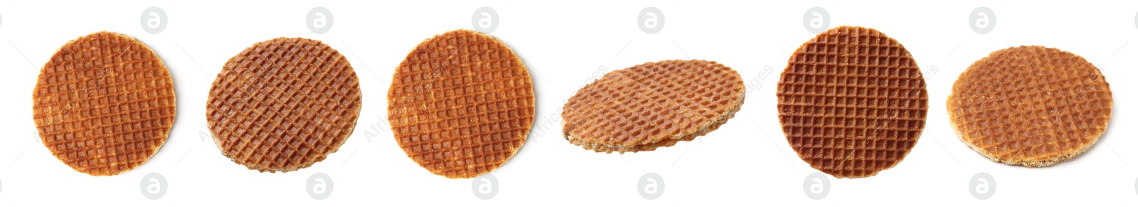 Yummy Dutch waffles isolated on white, set Image of Yummy Dutch waffles isolated on white, set