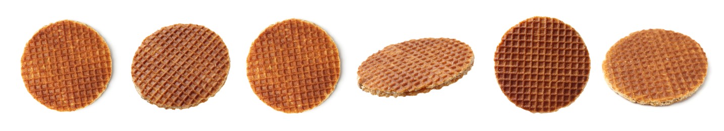 Image of Yummy Dutch waffles isolated on white, set