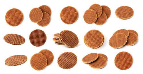 Image of Yummy Dutch waffles isolated on white, set