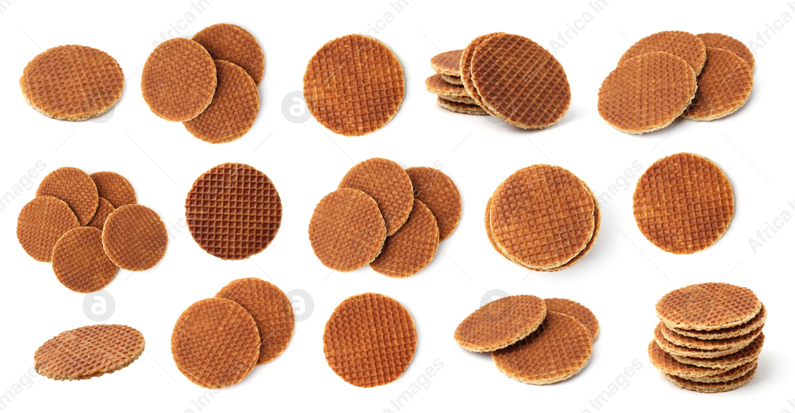 Yummy Dutch waffles isolated on white, set Image of Yummy Dutch waffles isolated on white, set