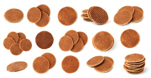 Image of Yummy Dutch waffles isolated on white, set