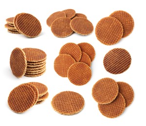 Image of Yummy Dutch waffles isolated on white, set