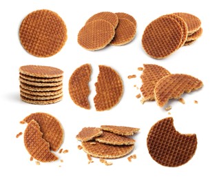 Image of Yummy Dutch waffles isolated on white, set