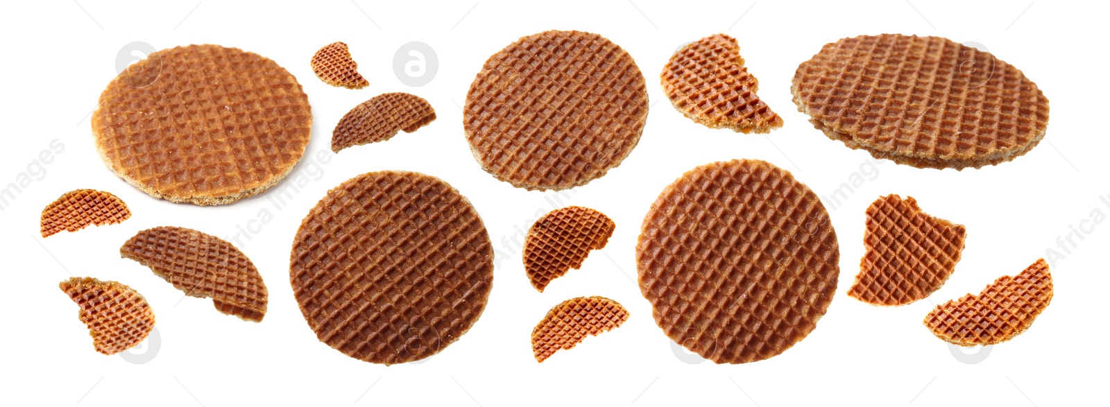 Yummy Dutch waffles isolated on white, set Image of Yummy Dutch waffles isolated on white, set