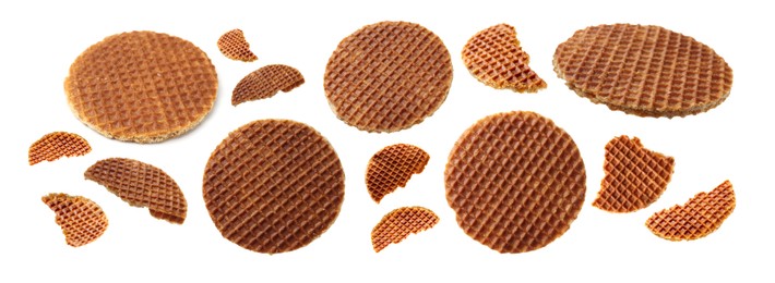 Image of Yummy Dutch waffles isolated on white, set