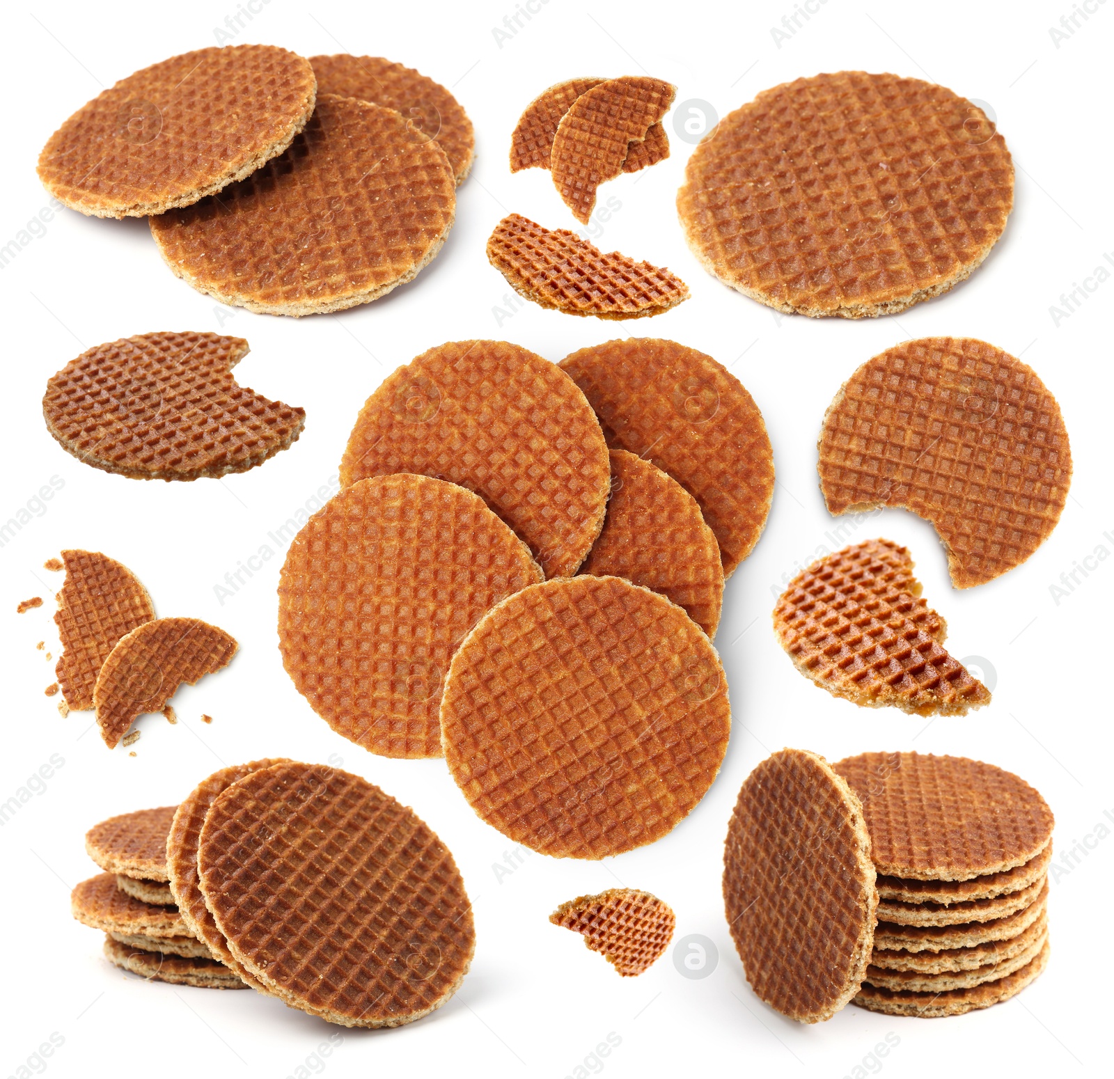 Yummy Dutch waffles isolated on white, set Image of Yummy Dutch waffles isolated on white, set