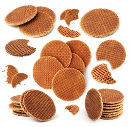 Image of Yummy Dutch waffles isolated on white, set