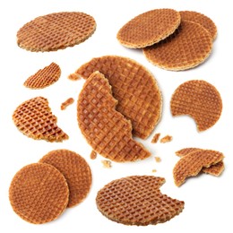 Image of Yummy Dutch waffles isolated on white, set